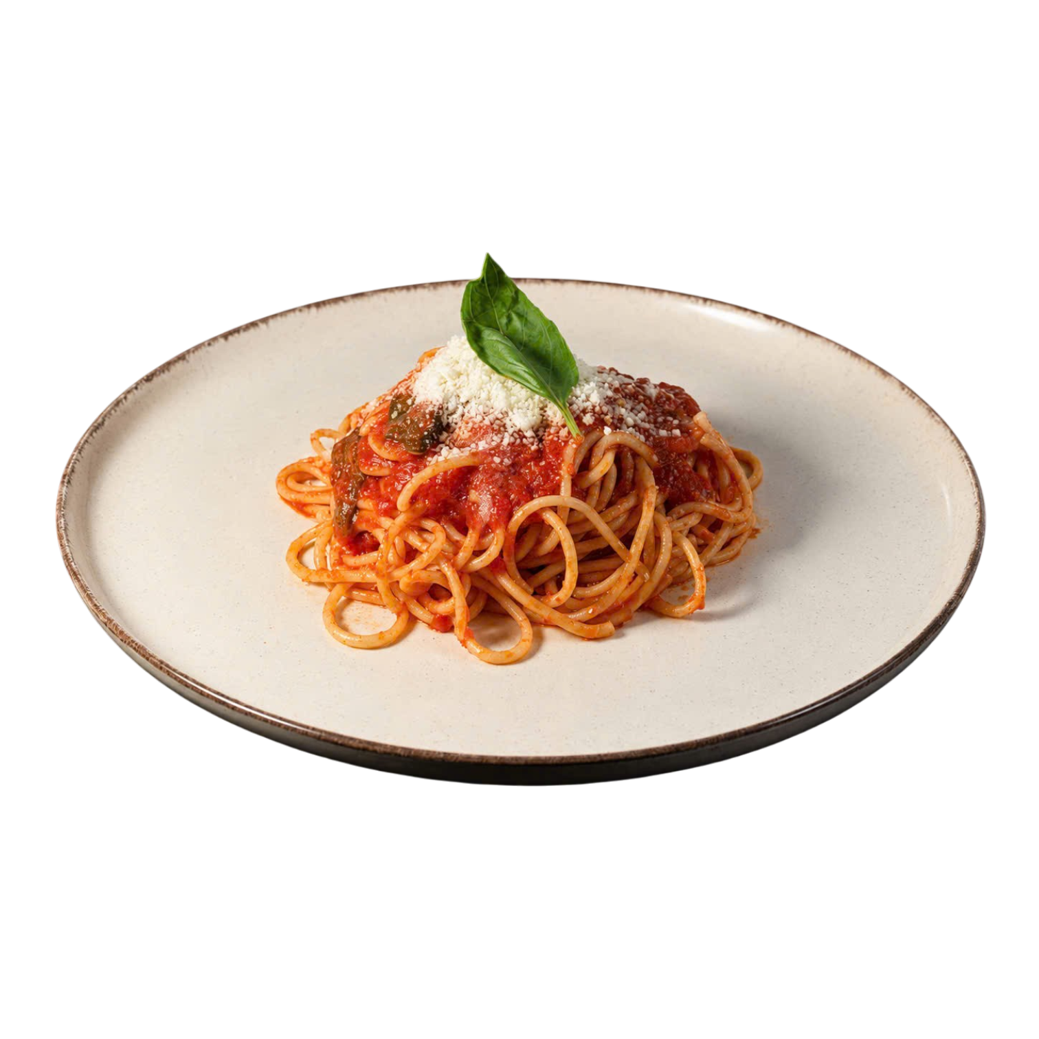 Pasta with tomato sauce and basil