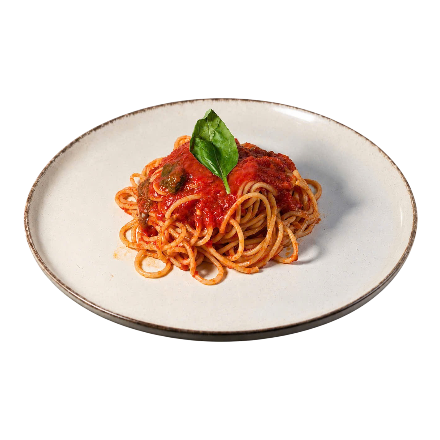Pasta with tomato sauce and basil