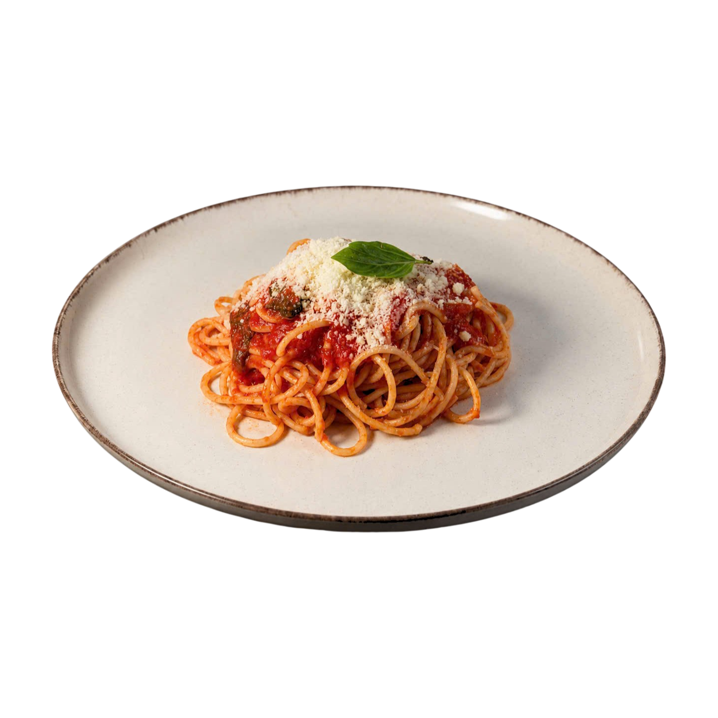 Pasta with tomato sauce and basil