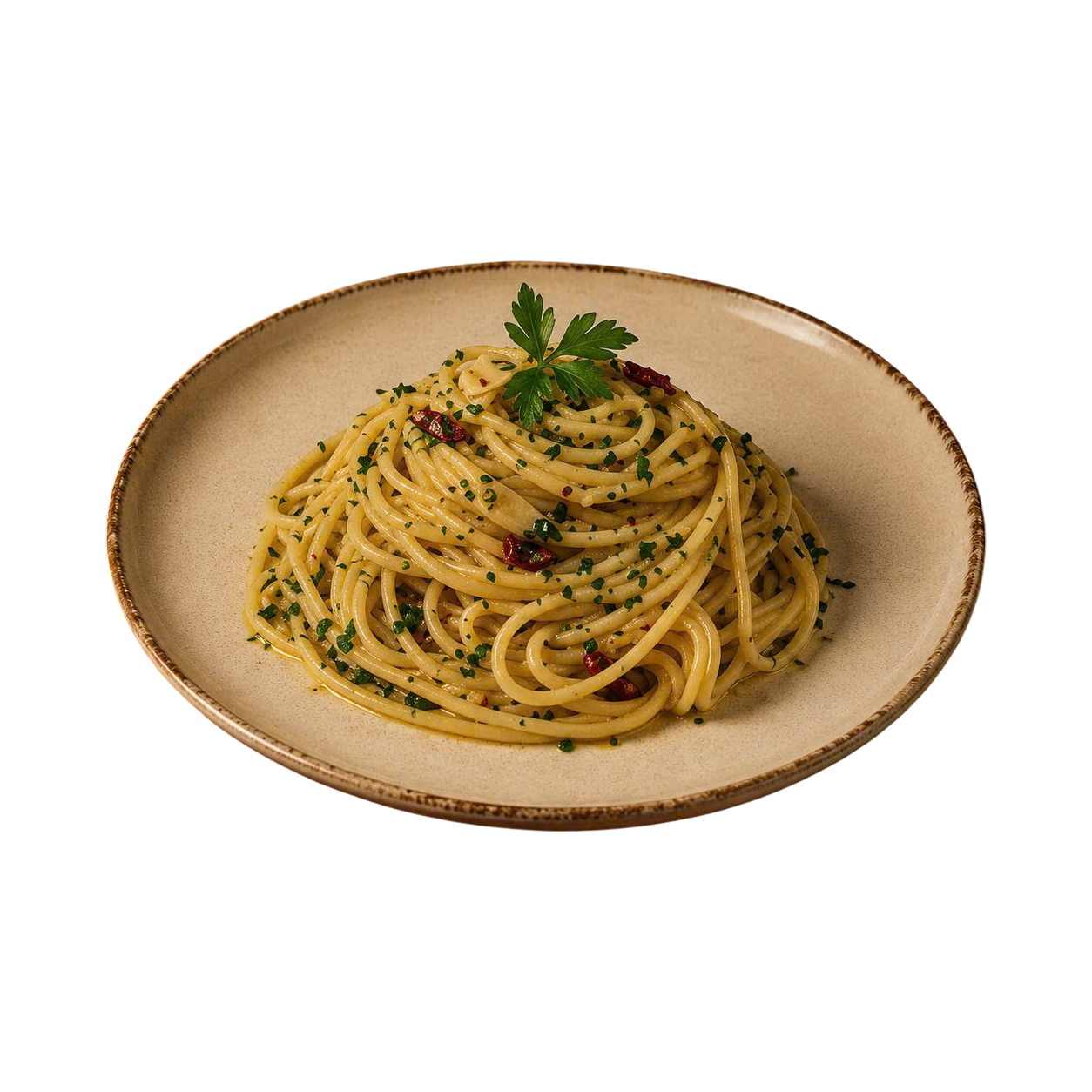 Spaghetti with garlic, olive oil & chili