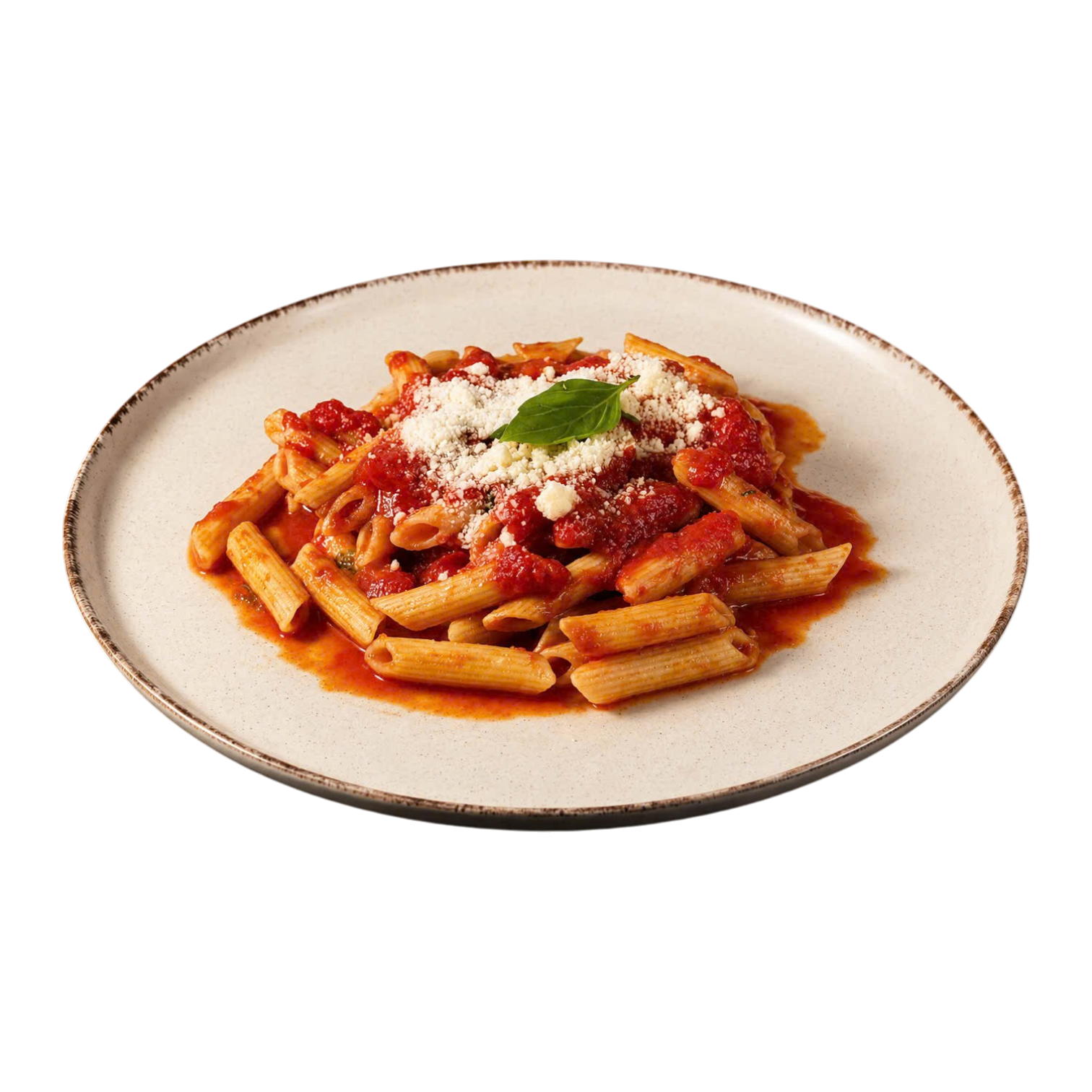 Pasta with tomato sauce and basil