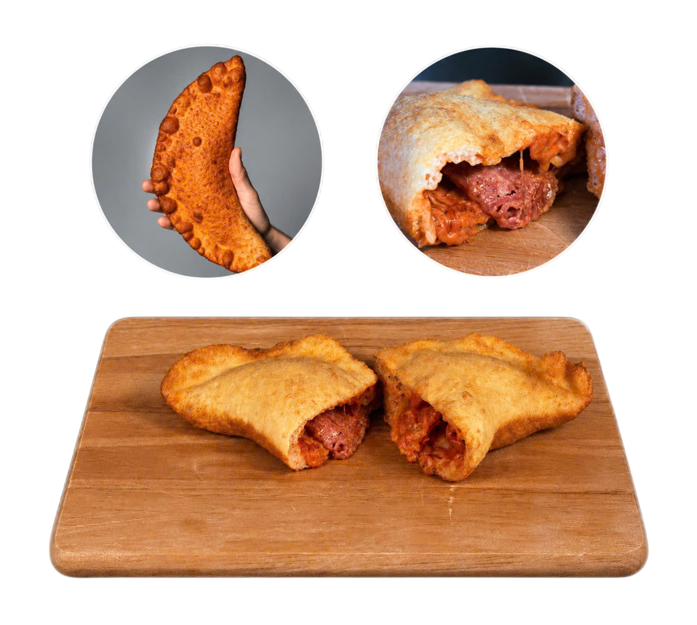Panzerotti sốt cà chua, salami và mozzarella